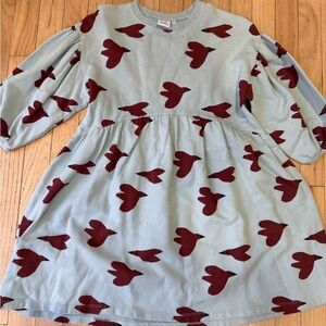 Charming Bird Print Kids Dress in Blue and Red
